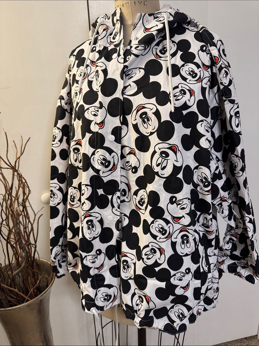 Disney Black & White Mickey Mouse Graphic Hooded Rain Jacket